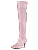 Allegra K Women's Glitter Stiletto Heel Over The Knee High Pink Boots 5.5 M US