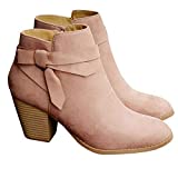 PiePieBuy Women's Ankle Boots Tie Knot Closed Toe Side Zipper Stacked Heel Booties Shoes