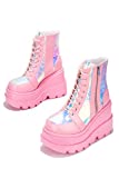 Cape Robbin Radio Holographic Platform Ankle Boots with Chunky Block Heels for Women - Pink Size 9