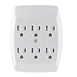 GE 6-Outlet Extender Wall Tap, Grounded Adapter, Charging Station, 3-Prong, Secure Install, UL Listed, White, 54947