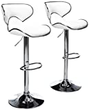 Roundhill Furniture Masaccio Cushioned Leatherette Upholstery Airlift Adjustable Swivel Barstool with Chrome Base, White