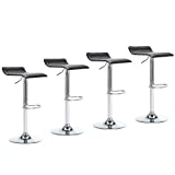 PU Leather Upholstered Height Adjustable Swivel Counter Barstools with Polished Chrome Base and Footrest, Black, Set of 4