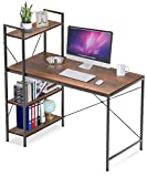 VANSPACE 47 Inch Computer Desk with Storage Shelves, Home Office Desk with 4-Tier Reversible Bookshelf, Study Writing Table PC Desk Workstation with Tower Shelf, Light Brown