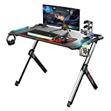 EUREKA ERGONOMIC Gaming Desk with RGB Lighting Gaming Table 44.5'' PC Desk Easy to Assemble Computer Desk with Free Mouse pad, Cup Holder& Headphone Hook for Men Boy/Girlfriend Son/Daughter Black