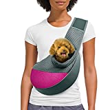 AOFOOK Dog Cat Sling Carrier, Adjustable Padded Shoulder Strap, with Mesh Pocket for Outdoor Travel (S - Up to 5 lbs, Pink-Mesh)