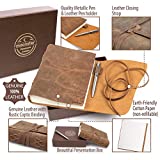 Leather Journal Notebook Gift Set with Luxury Pen – Handmade Genuine Buffalo Leather Travel Journal with Unique Hand-Stitched Coptic Leather Binding – Premium Recycled Acid-Free Unlined Cotton Paper