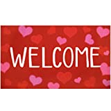 CiyvoLyeen Valentine's Day Welcome Doormat Red and Pink Heart Sweet Love Indoor Outdoor Entrance Home Front Porch Rugs February Romantic Housewarming Greetings Gift Decoration Supplies 17 x 30 Inches