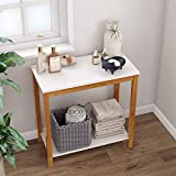 BAMEOS Bamboo Side Table Console Side Table, 2-Tier End Accent Table with Storage Shelf, Modern Furniture for Living Room Bedroom Balcony Family and Office in White Color(23.62 x 11.81 x 23.23 in)