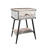 End Table with 1 Drawer,Solid Wood Sofa Side Table,Bedroom Storage Nightstand,Rustic Furniture Easy Assembly Grey