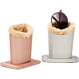 Eyeglass Holders – 2-Pack Eyeglass Stands with Soft Plush Lining - Eyeglass Holder Stands with PU Leather Exterior, 4.6 x 4.7 x 3.2 Inches, Silver and Pink