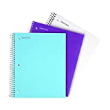 Mintra Office Durable Spiral Notebooks, 3 Subject, (aTeal, Purple, White, College Ruled 3 Pack), 150 Sheets, Poly Pocket, Moisture Resistant Cover, Strong Chipboard back, For School, Office, Business
