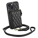 LAMEEKU Designed for iPhone 13 Case Wallet, iPhone 13 Wallet Case with Card Holder for Women Quilted Crossbody Case with RFID Blocking Case Compatible with iPhone 13, 6.1 Inch-Black