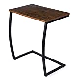 SRIWATANA Side Table, End Table, Vintage C-Shaped Couch Table for Sofa Laptop Coffee Snack, Dark Walnut