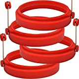 PROFESSIONAL Silicone Egg Ring- Pancake Breakfast Sandwiches - Benedict Eggs - Omelets and More Nonstick Mold Ring Round, Red (4-pack) and free e-book by ABAM