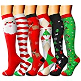 QUXIANG Christmas Compression Socks for Women & Men 15-20 mmHg, Best for Running, Athletic, Edema, Travel (Small/Medium, 07 Red/Red/Green/Green/White/Black)