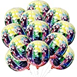Big 22 Inch Disco Balloons for Disco Party Decorations - Pack of 12 | 4D Round Sphere Foil Disco Ball Balloons | Disco Decorations Party Supplies 70s Disco Ball Party Decorations, Disco Mylar Balloons