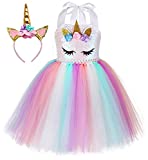 Tutu Dreams Unicorn Dress for Girls Rainbow Pink Tutu Birthday Unicorn Outfit Gifts Holiday Tea Party Unicorn Favors Supplies (Sequin Unicorn, 5-6 Years)
