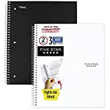 Five Star Spiral Notebooks, 3 Subject, College Ruled Paper, 150 Sheets, 11 x 8-1/2 inches, Black, White, 2 Pack (73015)