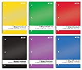 Spiral Notebooks 3-Subject, 6 Pack, College Rule, 120 Sheet Notebook with Sturdy Pocket Dividers, 10.5 x 8 inches, by Better Office Products, 6 Assorted Primary Colors, 6 Pack