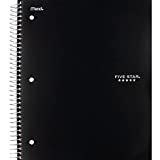 Five Star Spiral Notebook, 3 Subject, College Ruled Paper, 150 Sheets, 11" x 8-1/2, Black (72069), 04 Black