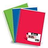 Rosmonde Spiral Notebooks, 3 Subject, 3 Pack, College Wide Ruled Paper, 120 Sheets, Colored Note Books, Home School Supplies for College Students, Assorted Colors