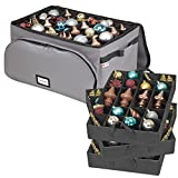 Premium Christmas Ornament Storage Box - Heavy Duty 600D/ Inside PVC Liner for Maximum Durability - Holds Up to 72 - 4” Ornaments, Self-Standing Frame for Added Strength – Adjustable Compartments – Gray