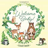 Welcome Baby Guest Book: Woodland Baby Shower Guestbook with Advice for Parents + BONUS Gift Tracker Log + Keepsake Pages | Forest Creatures Animal ... Bunny Bear Owl Green Yellow Gender Neutral