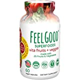 FeelGood Superfoods Vita Fruits and Veggies Dietary Supplement Capsules Made from 25 Superfood Ingredients, Fruit and Vegetable Multivitamin, 60 Count