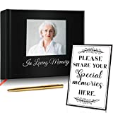 Funeral Guest Book Celebration of Life Guest Book for Memorial Service Hardcover Black Guest Book, in Loving Memory, Golden Pen and Memory Table Card Sign Included, Set of 3 Pieces (Classic Style)