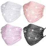 4 Pieces Rhinestone Mesh Face Cover Crystal Metal Glittery Masquerade for Cosplay Party Costume (Black, White, Pink, Purple)