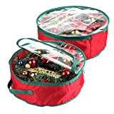 IMFILM Christmas Wreath Storage Bag, 2Pack 20inch Xmas Large Wreath Container Holiday Garland Container with Clear Window - Reinforced Wide Handle and Double Sleek Zipper