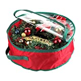 BELUPAID 20" Wreath Storage Bag with Handles, Dual Zippered Transparent Window Tear Resistant Clean Up Portable Artificial Wreaths Organizer Container for Holiday Christmas, 420D Nylon Fabric (Red)