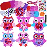 Winlyn 24 Sets Valentine's Day Owl Ornaments Decoration DIY Foam Owl Ornaments Craft Kit Assorted Owl Shaped Foam Cutouts with Heart Flower Googly Eyes Pom-poms for Kids Classroom Activities