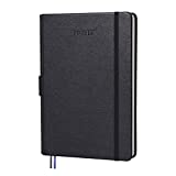 YeeATZ Leather Hardcover Dotted Journal Bullet Notebook, A5 8.4 by 5.7 Inch, 120 GSM Thick Paper (Black, Dot Grid)