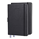 2 Pack Leather Hardcover Lined Journal Bullet Notebook, A5 8.4 by 5.7 Inch, 120 GSM Thick Paper (Black, Ruled/Dotted)