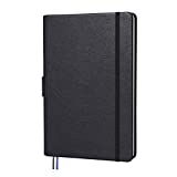 Dotted Journal Bullet Notebook with Pen Holder, 5.25 x 8.25 inch, Leather Cover, 100 gsm Premium Paper (Black, Dot Grid)