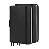 2 Pack Small Notebook Pocket Lined Journal Mini Notepad, 3.5 by 5.5 Inch, Leather Hardcover, 100 GSM Thick Paper (Black, Ruled)