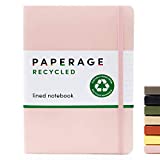Recycled Lined Notebook Journal- Hardcover with Elastic Closure and Bookmark- Recycled Paper- Pink Blush, Ruled- 5.7 by 8 inches- great for journaling, notes, home, school and office