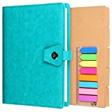 OMEYA A5 Binder Journal, Refillable 6 Ring Organizer Planner Leather Business Writing Notebook, Ruled Hardcover Diary Notebook with Divider page and Index stickers-blue