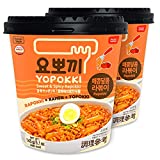 Yopokki Sweet & Mild Spicy Rabokki Cup I Ramen Noddle Tteokbokki Topokki Rice Cakes (Sweet & Mild Spicy Flavored Sauce, 2 Cup) Korean Snack