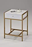 White and Gold Finish Nightstand Side End Table Bottom Shelf with Drawer
