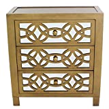 River of Goods Drawer Chest: Womens Glam Slam 3-Drawer Mirrored Wood Nightstand Furniture - Gold