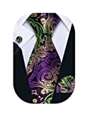 Barry.Wang Purple Paisley Ties Silk Necktie Set Pocket Suqare Cufflinks