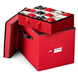 Premium Christmas Ornament Storage Box for Large Ornaments with Trays- 4-inch Compartment - Storage Container Hold 36 Holiday Ornaments—Tear-Proof 600D Oxford (Red, Ornament Box With Trays)