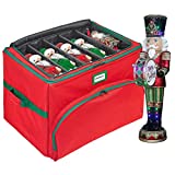 Deluxe Christmas Ornament Storage Box - Holds Up to 72 Ornaments 4” x 4” + Top Adjustable Compartments for Figurines, Nutcrackers, etc. - Heavy Duty 600D/ Inside PVC Material for Maximum Durability