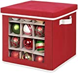 Whitmor Holiday Ornament Storage Cube with 64 Individual Compartments - Durable Non-Woven Polypropylene Fabric - Clear Front Window - Removable Top and Convenient Handle – Xmas Ornaments Organizer