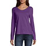 Hanes Women's V-Neck Long Sleeve Tee, Violet Splendor, Medium