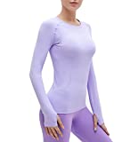 MathCat Seamless Workout Shirts for Women Long Sleeve Yoga Tops Sports Running Shirt Breathable Athletic Top Slim Fit (Small, Y Light Purple-Loose Fit)