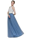 EllieHouse A Line Long Maxi Bridesmaid Tulle Skirt for Wedding Evening Party P68 Dusty Blue L