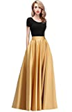 honey qiao Women Satin Skirts Long Floor Length High Waist Formal Prom Party Skirts with Pockets Back Zipper Closure Gold